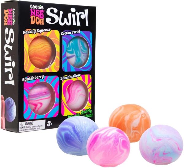 Schylling NeeDoh Teenie Swirl 4 Pack - Sensory Squeeze Toy - 1.5 in Diameter - Colors May Vary